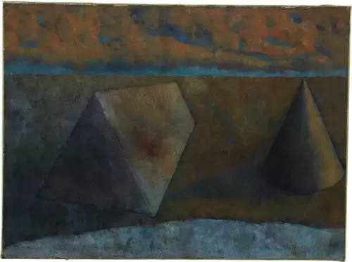 Landscape with Cones and Triangular Prisms, Painted in 1978