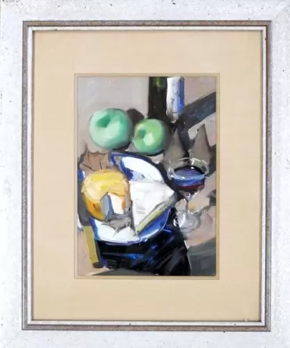 Still life with fruit and cheese